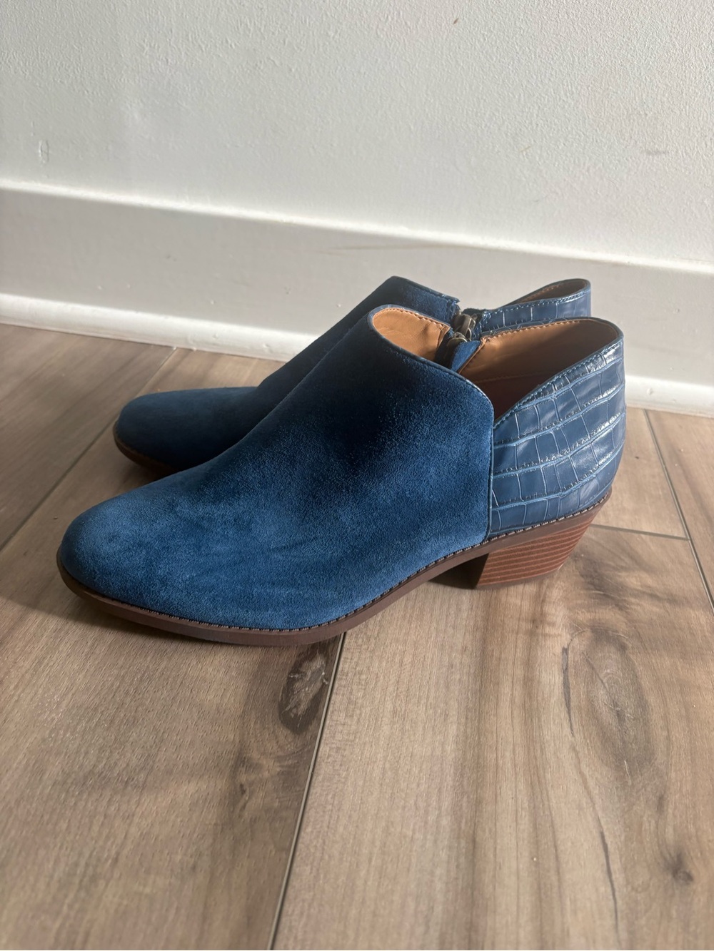 Women's Blue Suede Ankle Booties